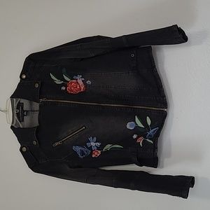 Colleen Lopez Embroidered Black Denim Jacket with Flowers & Butterfly  Sz S